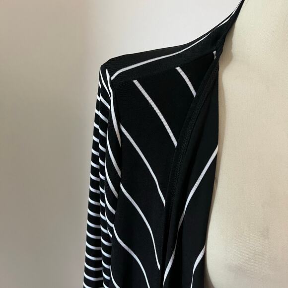 Chicos Black White Stripe Travelers Open Cardigan Sz 3 XL - Picture 2 of 5